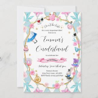 Alice in Onederland 1st Birthday Blue 招待状
