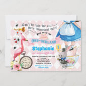 Alice in ONEderland birthday teaパーティーピンク 招待状 (正面)
