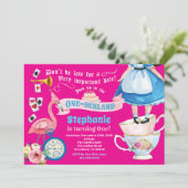 Alice in ONEderland birthday teaパーティーホットピンク 招待状 (スタンド正面)