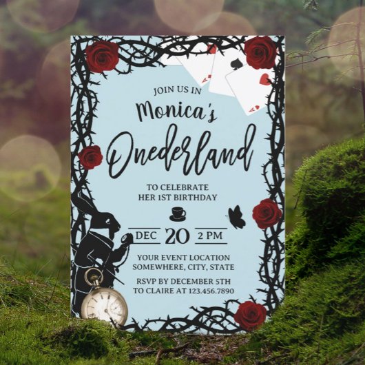 Alice in Onederland Blue Cute Girl 1st誕生日 招待状