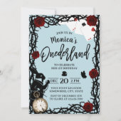 Alice in Onederland Blue Cute Girl 1st誕生日 招待状 (正面)