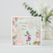 Alice in Paris Shabby Chic Wonderland Baby Shower 招待状 (スタンド正面)