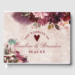 Alice in Wonderlandのヴィンテージエレガントフローラ結婚 ゲストブック