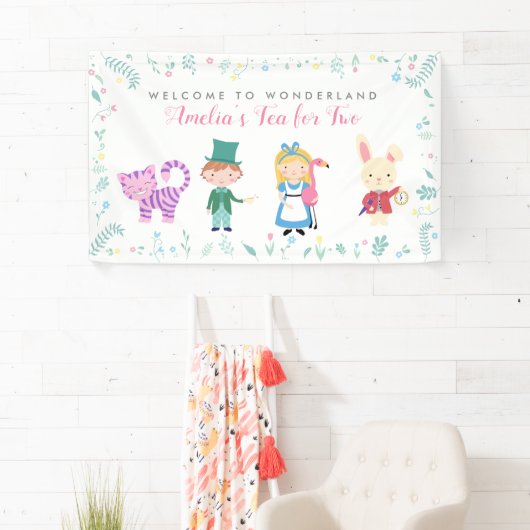Alice in Wonderlandをテーマにした誕生日バナー 横断幕 (インサイチュ)