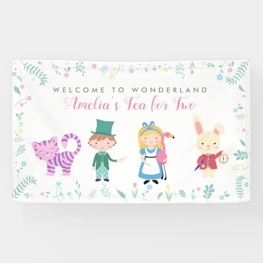 Alice in Wonderlandをテーマにした誕生日バナー 横断幕 (横)