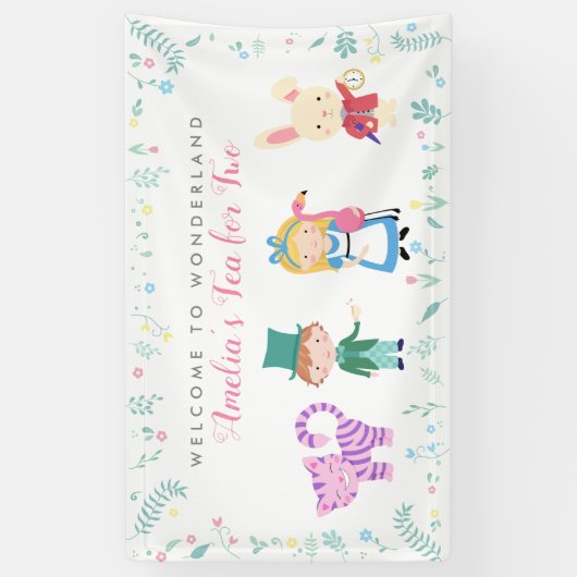 Alice in Wonderlandをテーマにした誕生日バナー 横断幕 (縦)