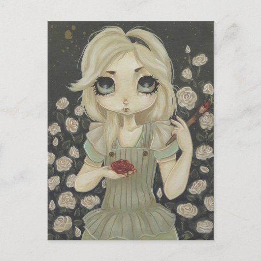 Alice in Wonderlandアートポストカード絵を描バラ赤 ポストカード (正面)