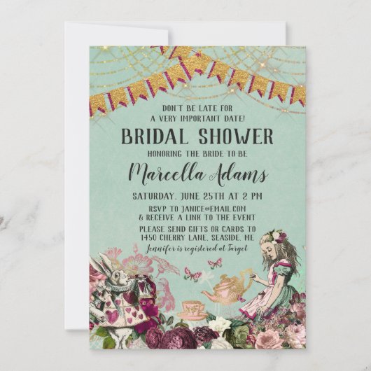 Alice in Wonderlandバーチャルブライダルシャワー 招待状 (正面)