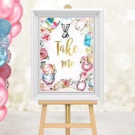 Alice in Wonderlandパーティーサイン、テーブルのサインを取る ポスター