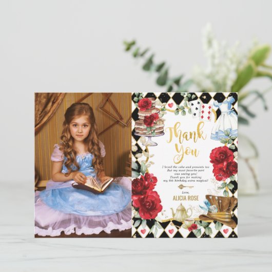 Alice in Wonderlandパーティー写真サンキューカード 招待状 (スタンド正面)
