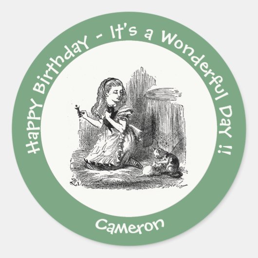 Alice in Wonderlandパーティー – アリスと子猫 ラウンドシール (正面)