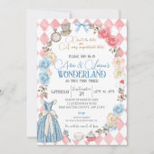 Alice in Wonderlandパーティー、双子の誕生日のお茶 招待状 (正面)