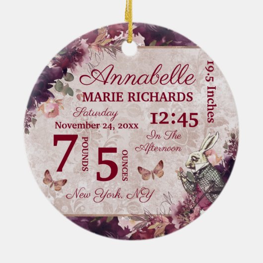 Alice in Wonderlandフローラカスタムベビー誕生状態 セラミックオーナメント (裏面)