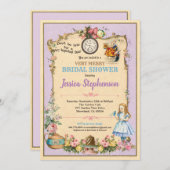Alice in Wonderlandブライダルシャワー招待ピンク 招待状 (正面/裏面)