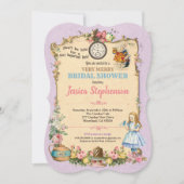 Alice in Wonderlandブライダルシャワー招待薄紫 招待状 (正面)