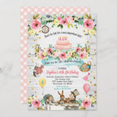 Alice in Wonderlandベビー誕生日の招待金ゴールド 招待状 (正面/裏面)