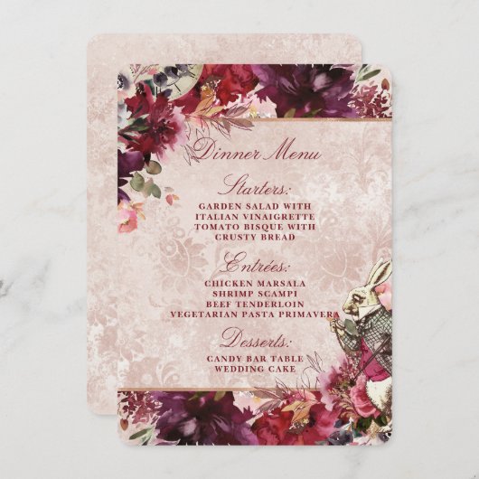 Alice in Wonderlandヴィンテージエレガントフローラディナー メニュー (正面/裏面)