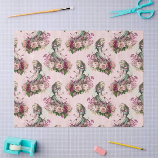 Alice in Wonderlandヴィンテージフローラピンクの切り離し 薄葉紙 (クラフト)