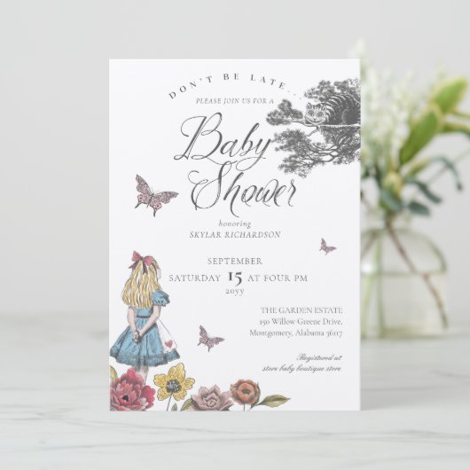 Alice In Wonderlandヴィンテージ物語ベイビーシャワー 招待状 (スタンド正面)