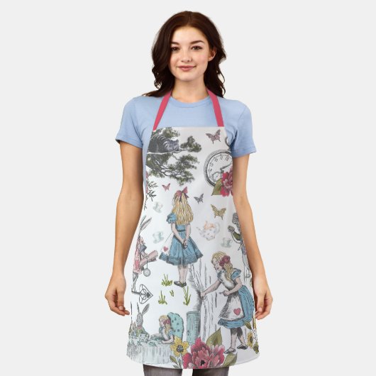 Alice In Wonderlandヴィンテージ童話コラージジグ エプロン (着用した状態)