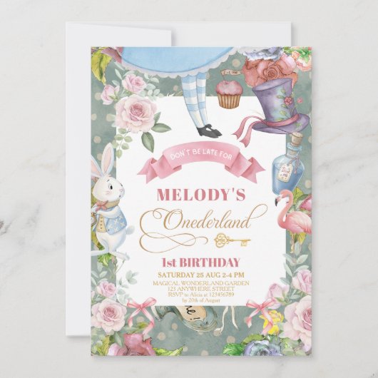 Alice in Wonderlandヴィンテージ1歳 招待状 (正面)