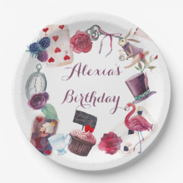 Alice in Wonderland水彩手絵を描兎 ペーパープレート