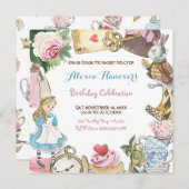 Alice in Wonderland水彩手絵を描兎 招待状 (正面/裏面)