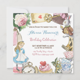 Alice in Wonderland水彩手絵を描兎 招待状