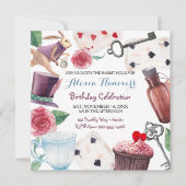 Alice in Wonderland水彩手絵を描兎 招待状 (正面)