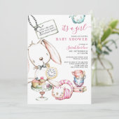 Alice In Wonderland白うさぎ女の子ベイビーシャワー 招待状 (スタンド正面)