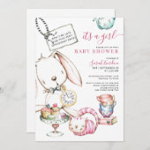 Alice In Wonderland白うさぎ女の子ベイビーシャワー 招待状 (正面/裏面)