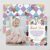 Alice in Wonderland誕生日写真サンキューカード 招待状 (正面/裏面)