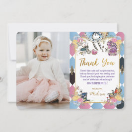 Alice in Wonderland誕生日写真サンキューカード 招待状