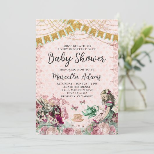 Alice in Wonderland赤面&ミントベビーシャワー 招待状 (スタンド正面)