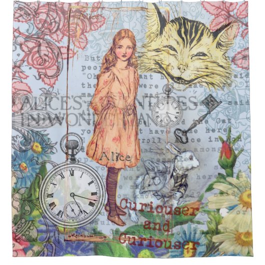 Alice in Wonderland クラシックCheshire Rabbit Alice シャワーカーテン (正面)