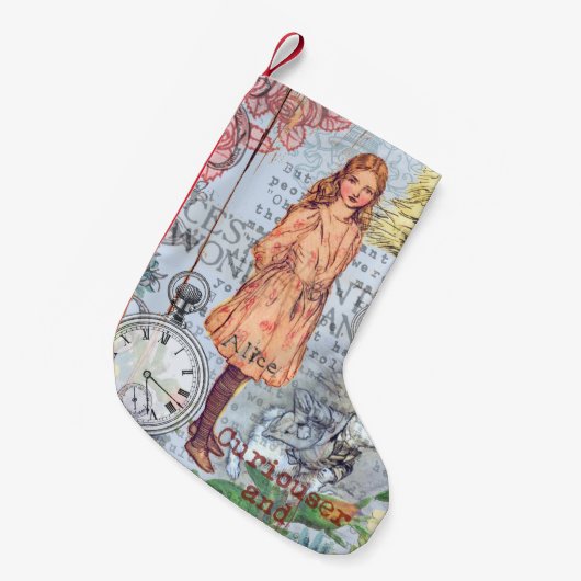 Alice in Wonderland クラシックCheshire Rabbit Alice スモールクリスマスストッキング (正面 (吊り時))