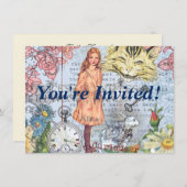 Alice in Wonderland クラシックCheshire Rabbit Alice 招待状 (正面/裏面)