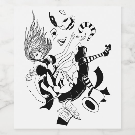 Alice in Wonderland.グラフィッククールイラストレーション ワインラベル (シングルラベル)