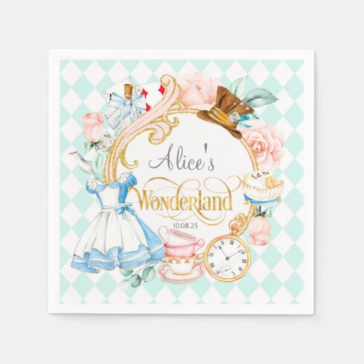 Alice in Wonderland,不機嫌帽子茶パーティー誕生日 スタンダードカクテルナプキン (正面)