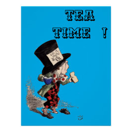 Alice in Wonderland -不機嫌Hatter – 色 – 青bkgrd ポスター