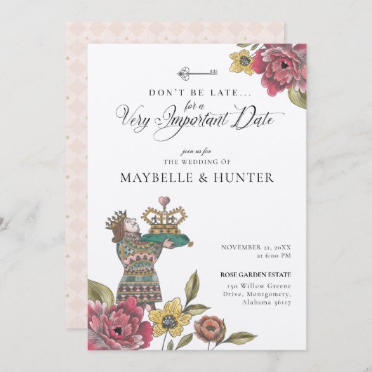 Alice In Wonderland 王室の Crown Fairytale 結婚's 招待状 (正面/裏面)