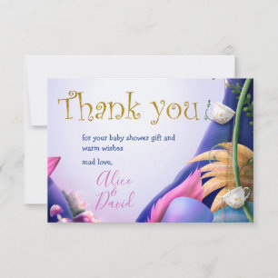 Alice in Wonderland、金ゴールドグリッター、ベビーシャワー サンキューカード