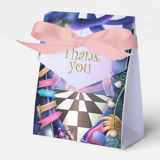 Alice in Wonderland、金ゴールドグリッター、ベビーシャワー フェイバーボックス (正面サイド)