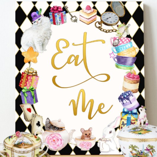 Alice in Wonderland 食べ Me Table Sign ポスター