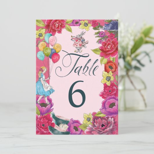 Alice In Wonderland 鮮やか花模様テーブル番号 (スタンド正面)