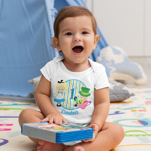 Alice in Wonderland 1st誕生日かわいいカスタム ベビーボディスーツ