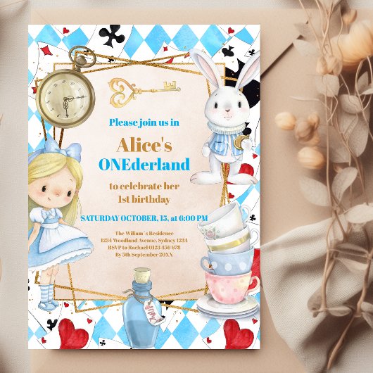 Alice in Wonderland 1st Birthday Onederlandパーティー 招待状