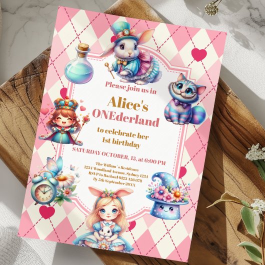 Alice in Wonderland 1st Birthday Onederland 招待状