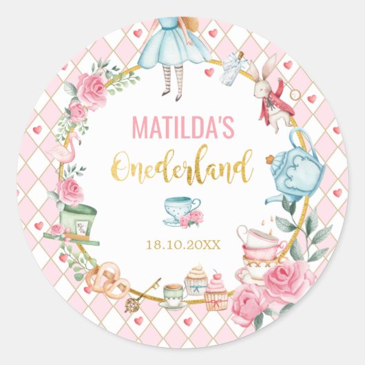 Alice in Wonderland 1st Birthday Onederland Pavies ラウンドシール (正面)