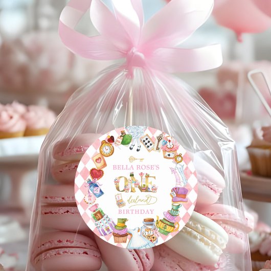 Alice in Wonderland 1st birthday Pink  ラウンドシール